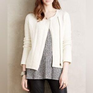 Anthropologie Angel Of The North Textured Vero Knit Asymmetric Zip Moto Jacket M